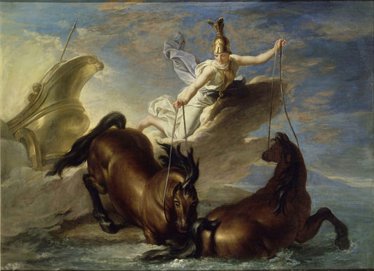 Story of Minerva - Minerva Watering her Horses into the Sea, vintage artwork by Rene-Antoine Houasse, 12x8" (A4) Poster