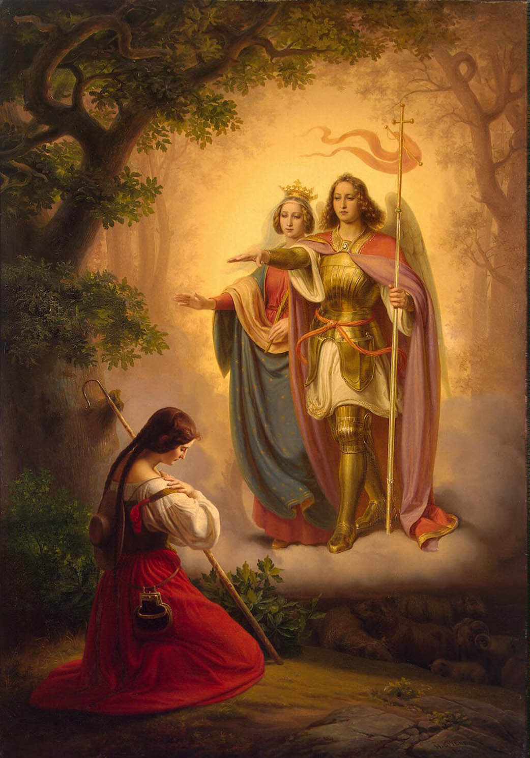 Appearance of Sts Catherine and Michael to Joan of Arc, vintage artwork by Hermann Anton Stilke, A3 (16x12") Poster Print