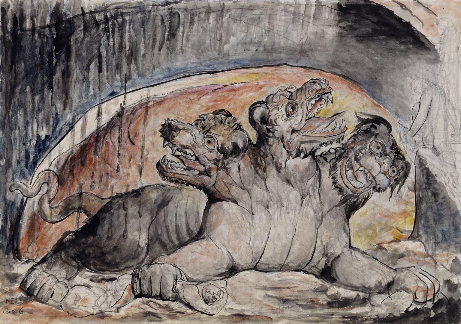 Cerberus (from Dante's Divine Comedy), vintage artwork by William Blake, 12x8" (A4) Poster