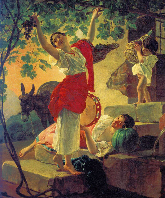 Girl Gathering Grapes in a Suburb of Naples, vintage artwork by Karl Pavlovich Brulloff, A3 (16x12") Poster Print