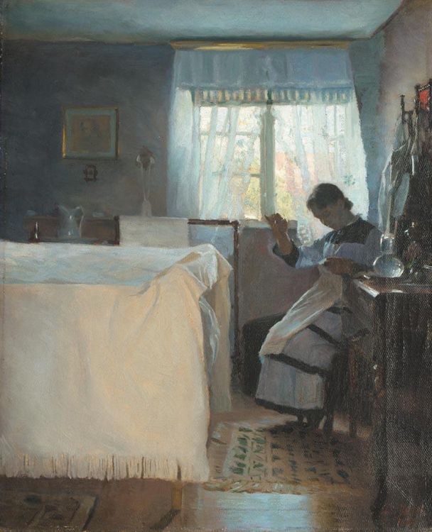 Woman Sewing by the Window by Peter Ilsted,A3(16x12")Poster