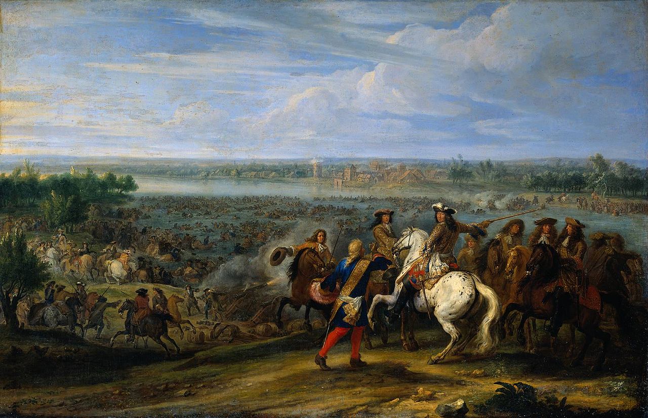 Crossing of the Rhine by  French Troops, vintage artwork by Adam Frans van der Meulen, 12x8" (A4) Poster