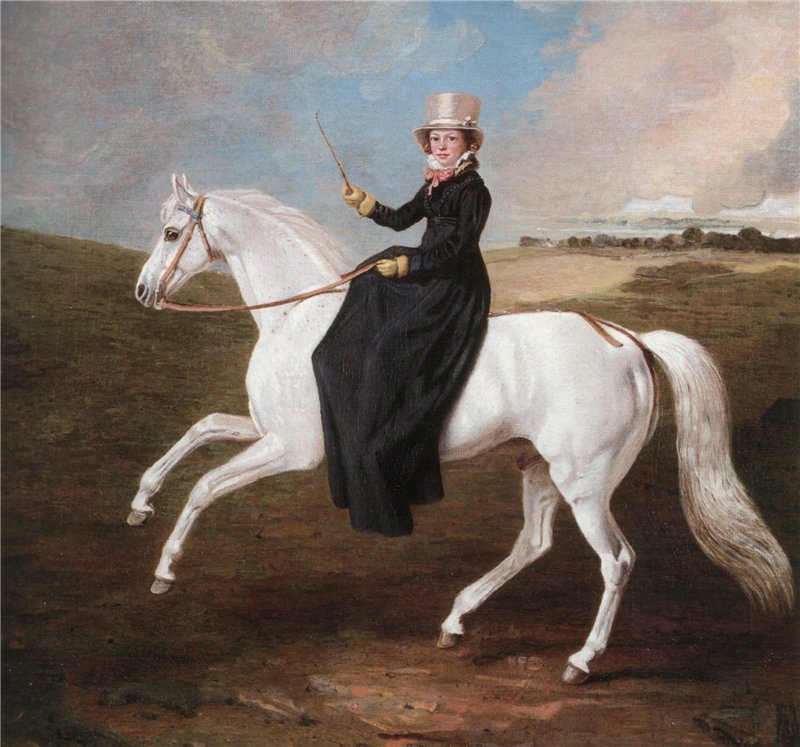 Mary Musters On a Grey Horse Riding Sidesaddle, vintage artwork by Benjamin Marshall, 12x8" (A4) Poster