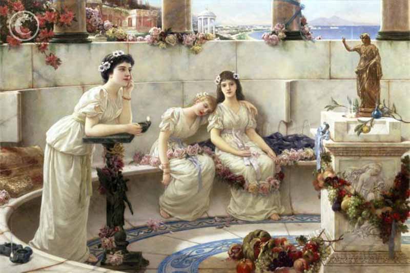 Neapolitan Maidens, vintage artwork by Emile Eisman-Semenowsky, 12x8" (A4) Poster