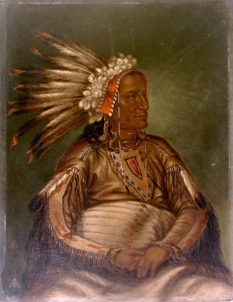 O-mata-ah-luta (Red Plume), vintage artwork by Antonio Zeno Shindler, 12x8" (A4) Poster