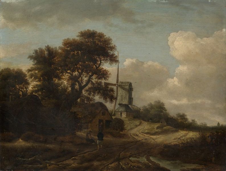 Landscape with Stream and Windmill, vintage artwork by Roelof van Vries, 12x8" (A4) Poster
