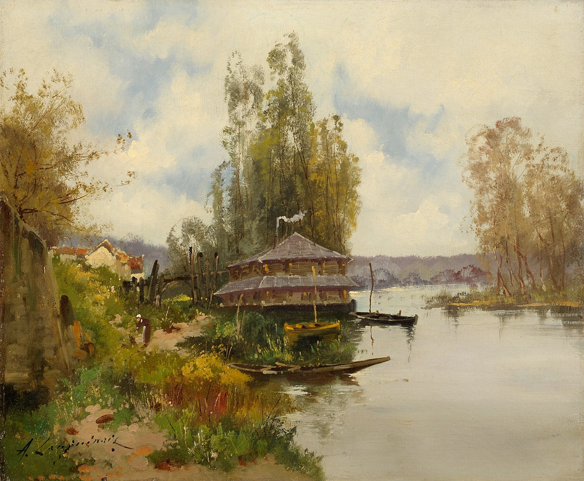 River landscape with boat house by Eugene Galien-Laloue,A3(16x12")Poster