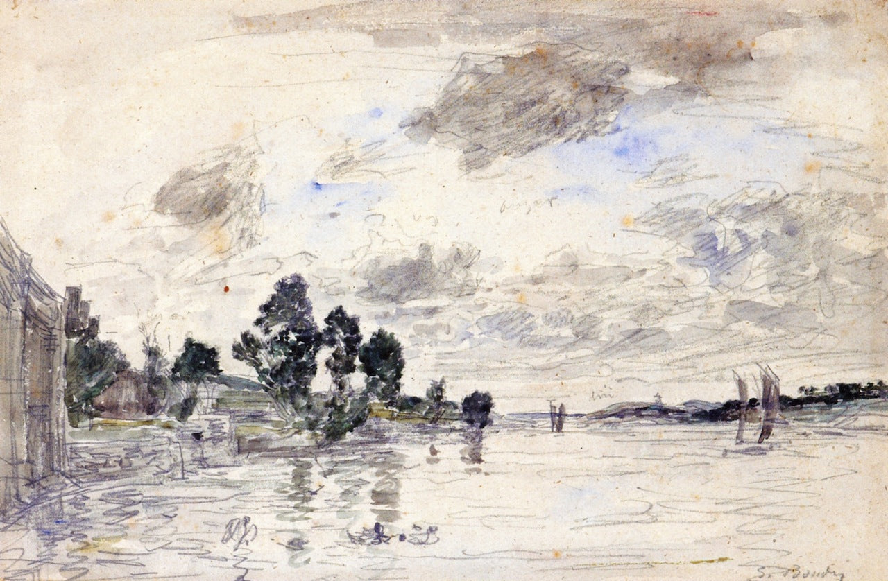Banks of the Seine, vintage artwork by Eugène-Louis Boudin, 12x8" (A4) Poster