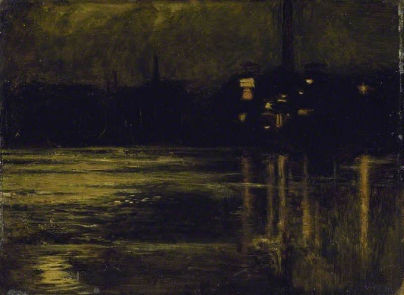 The Thames at Chelsea, Evening, vintage artwork by William Holman Hunt, 12x8" (A4) Poster