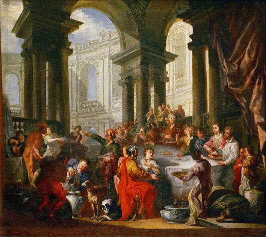 Feast Given under an Ionian Porch (second version), vintage artwork by Giovanni Paolo Panini, 12x8" (A4) Poster