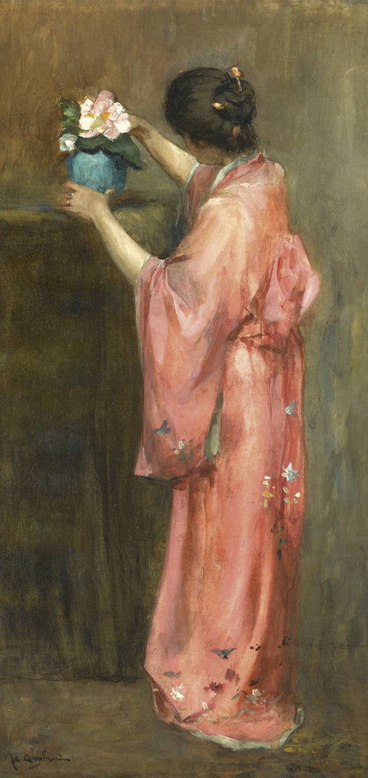 A Girl in Kimono Arranging Flowers, vintage artwork by Floris Arntzenius, 12x8" (A4) Poster