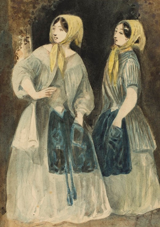 Two Women in Yellow Kerchiefs, vintage artwork by Constantin Guys, A3 (16x12") Poster Print