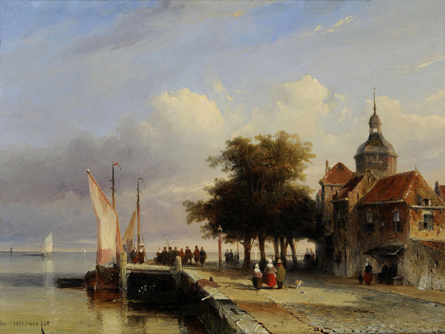 The Quay 'Groothoofd' in Dordrecht, vintage artwork by Johannes 'Jan' Weissenbruch, 12x8" (A4) Poster