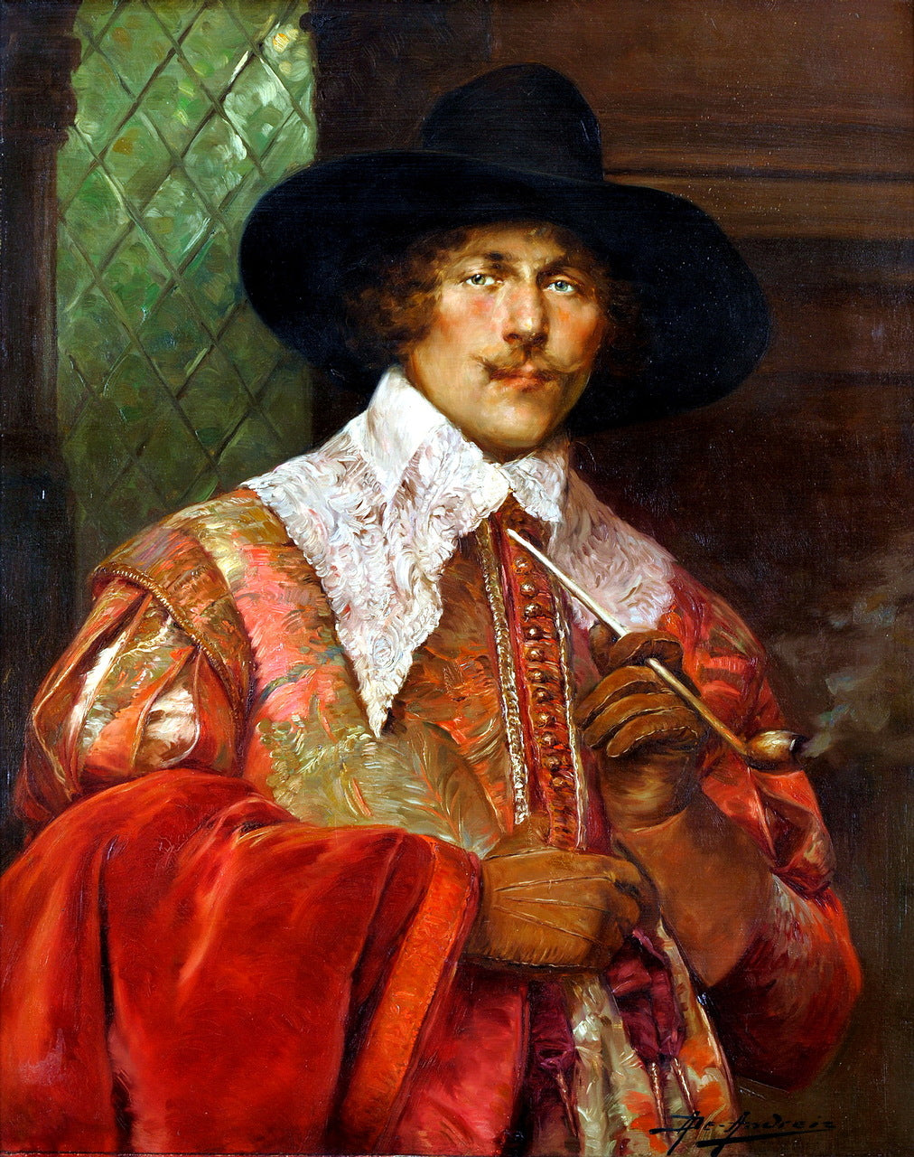 ith a Red Velvet Cloak over His Right Arm by Alex de Andreis,16x12(A3) Poster