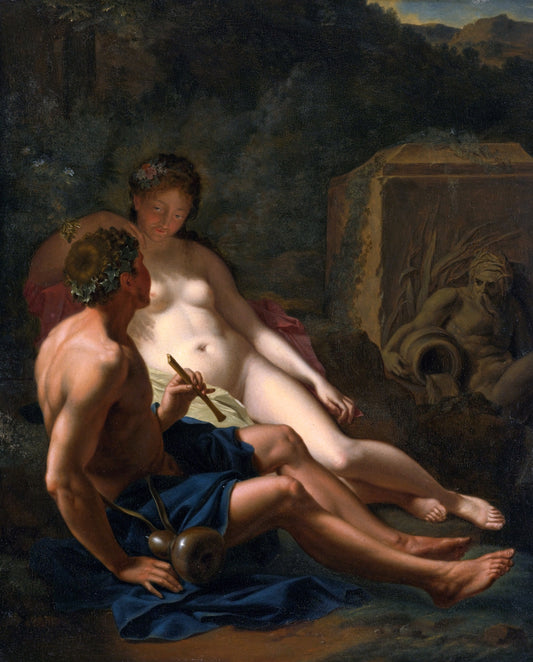 Daphnis and Chloe in a Wooded Landscape, vintage artwork by Adriaen van der Werff, 12x8" (A4) Poster
