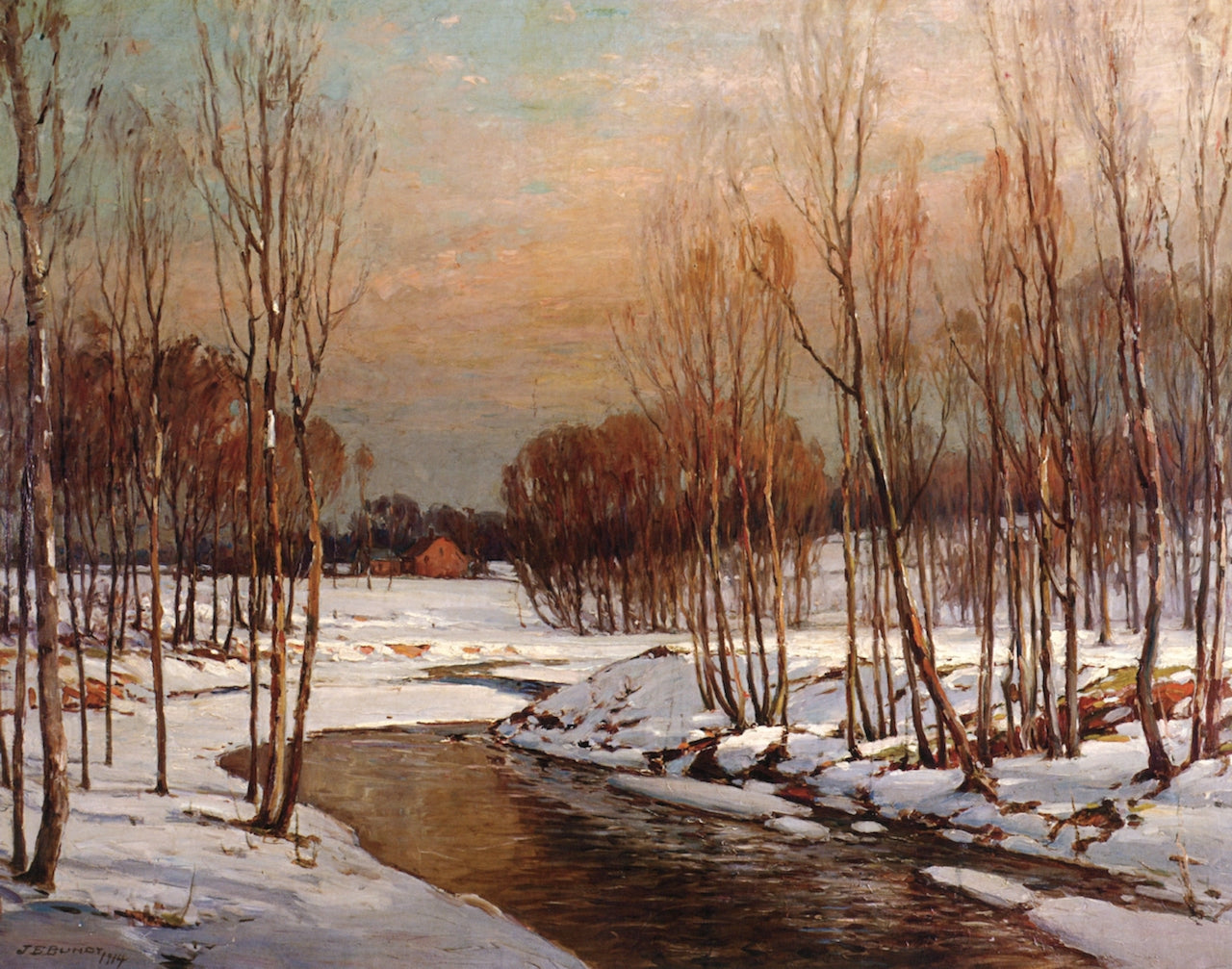 Winter on the Whitewater, vintage artwork by John Elwood Bundy, 12x8" (A4) Poster