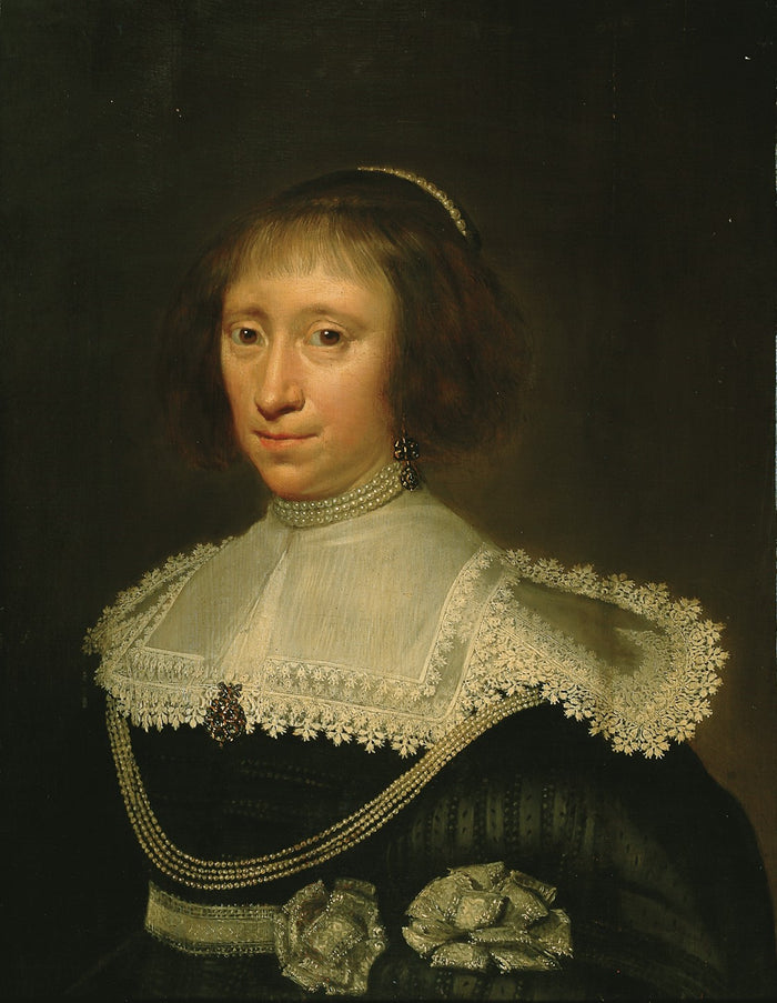 Portrait of Geertruyt van der Dussen, vintage artwork by Attributed to Michiel Jansz. van Mierevelt, 12x8