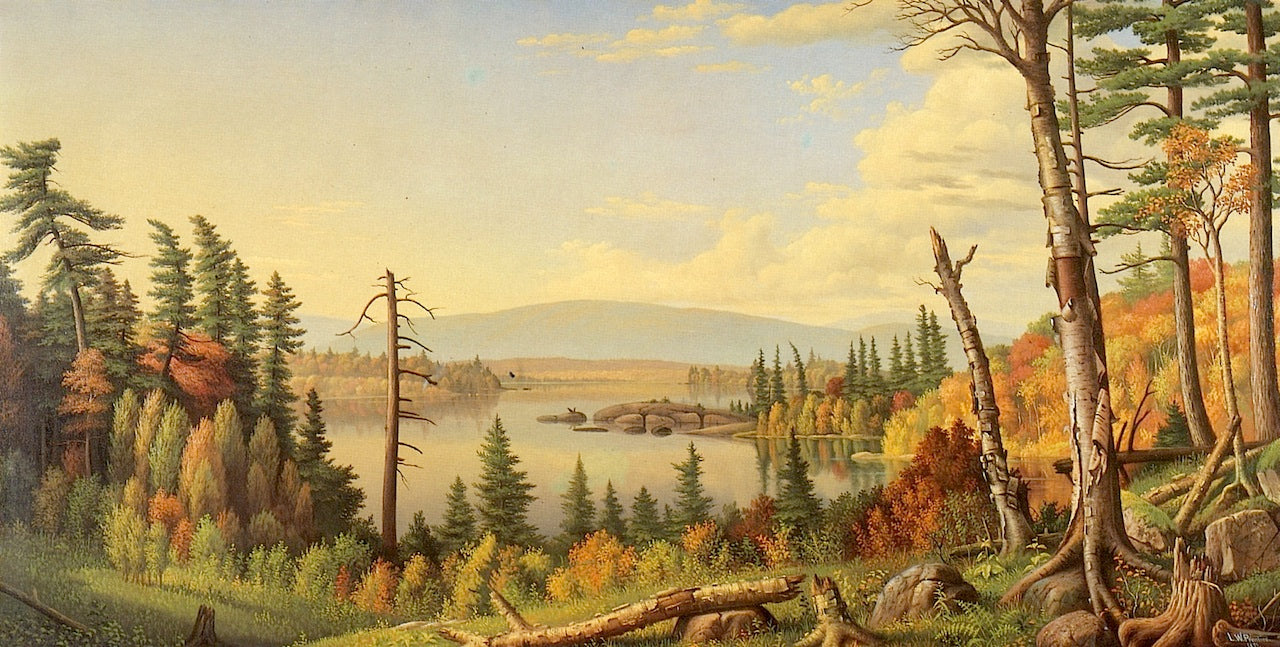 Raquette Lake from Woods Clearing, Adirondacks, N. Y., vintage artwork by Levi Wells Prentice, 12x8" (A4) Poster
