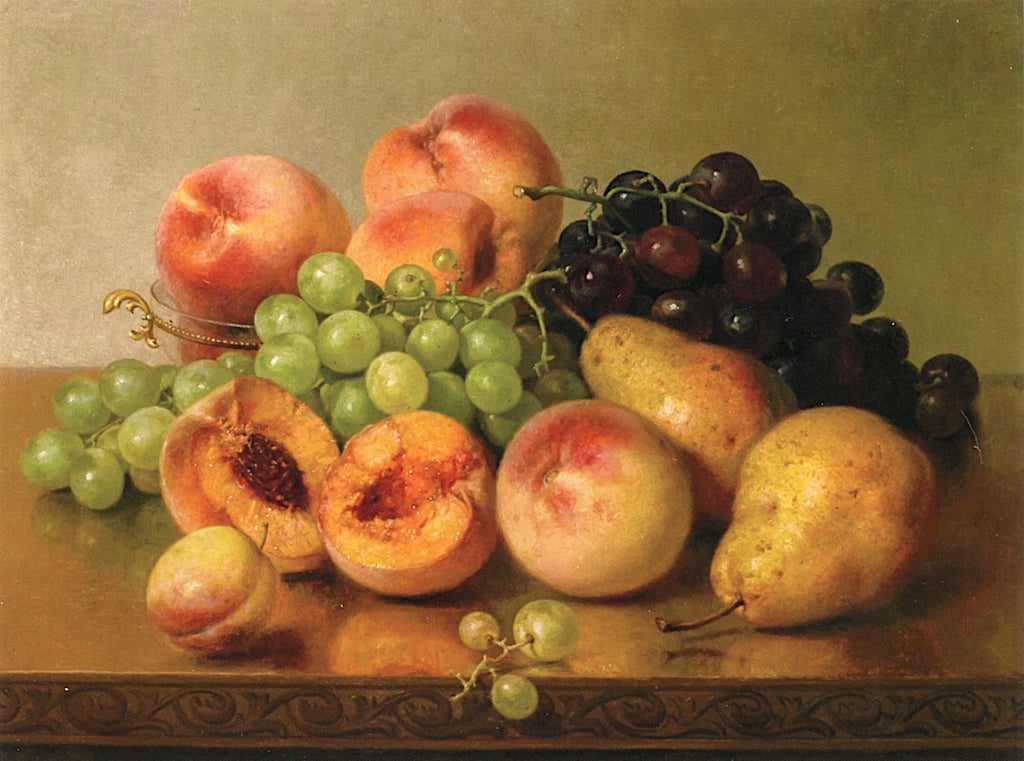 Still Life with Peaches, Pears and Grapes, vintage artwork by Robert Spear Dunning, 12x8" (A4) Poster