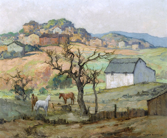 Barn and Hillside, vintage artwork by Maurice Braun, 12x8" (A4) Poster