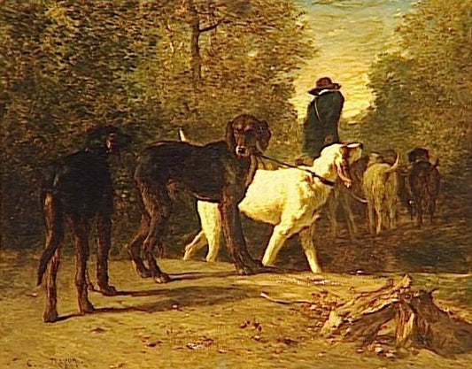Gamekeeper Leading His Dogs into the Forest, vintage artwork by Constant Troyon, A3 (16x12") Poster Print