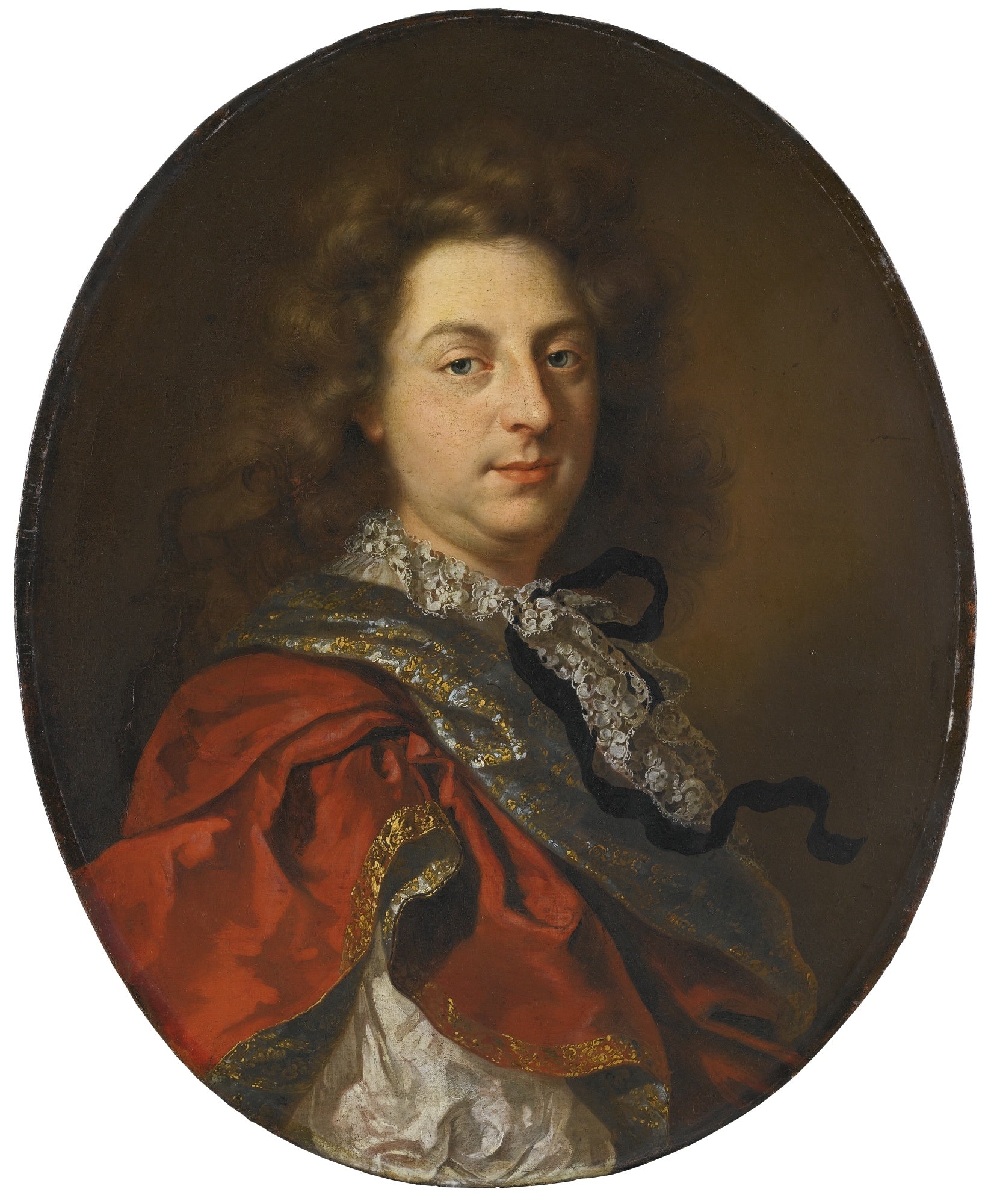 Portrait of a Gentleman, half-length, wearing a red mantle, vintage artwork by Adriaen van der Werff, 12x8" (A4) Poster