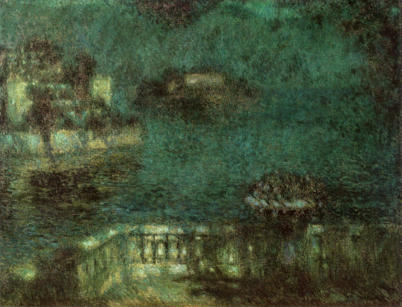 The Basin in Moonlight, Stresa, vintage artwork by Henri Le Sidaner, 12x8" (A4) Poster