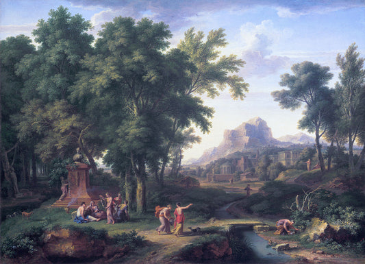 Arcadian Landscape with a Bust of Flora, vintage artwork by Jan van Huysum, 12x8" (A4) Poster