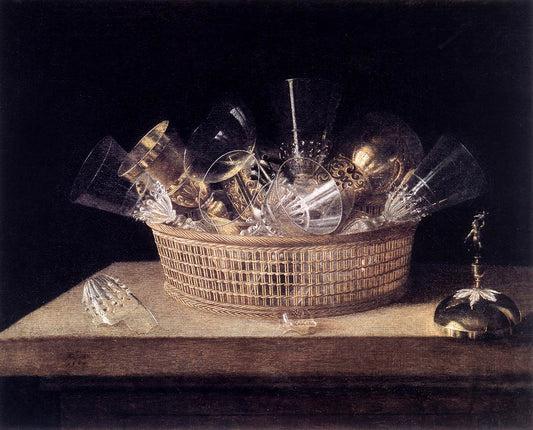 Still Life with Glasses, vintage artwork by Sebastien Stoskopff, 12x8" (A4) Poster