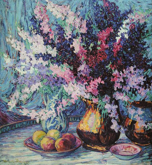 Lilacs and Fruit, vintage artwork by Maude Drein Bryant, 12x8" (A4) Poster