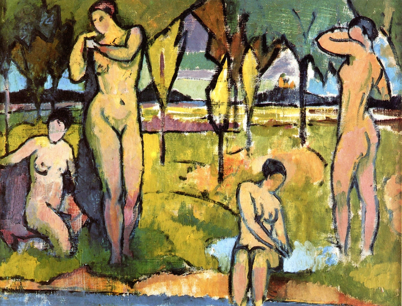 osition with Four Female Nudes in a Meadow by Adolf Erbslöh,16x12(A3) Poster