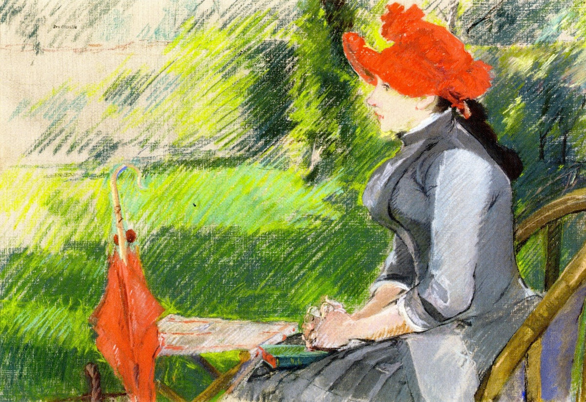 Reading in the Garden, vintage artwork by Eva Gonzales, 12x8" (A4) Poster
