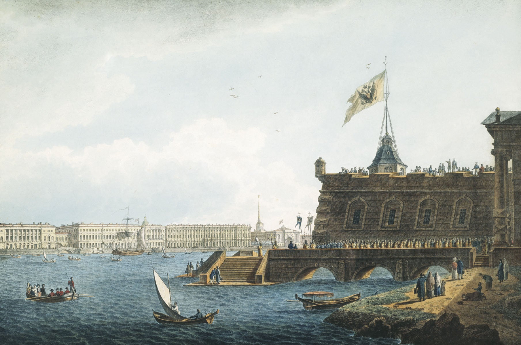 View of the Neva from the Peter and Paul Fortress, vintage artwork by Stepan Galaktionov, 12x8" (A4) Poster