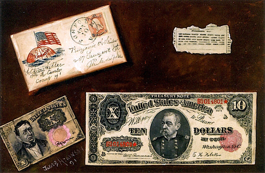 A Soldier's Letter and Money: a Trompe l'Oeil, vintage artwork by Jacob Atkinson, 12x8" (A4) Poster