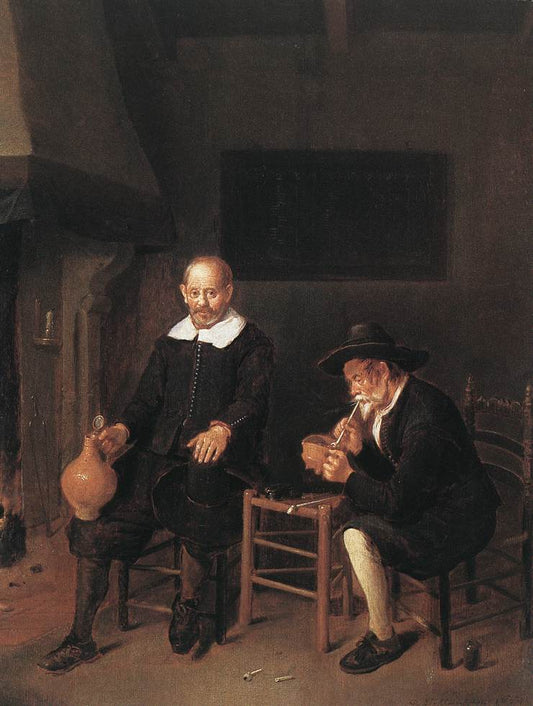 Interior with Two Man by  the Fireside, vintage artwork by Quiringh van Brekelenkam, 12x8" (A4) Poster