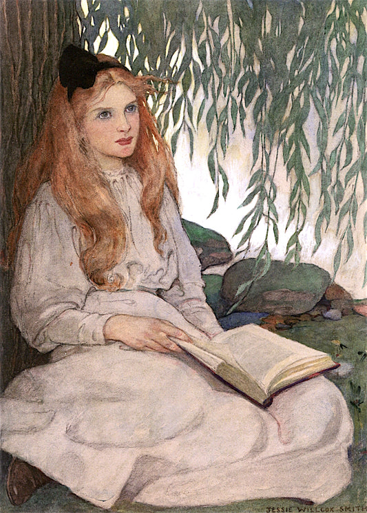 With Thoughtful Eyes, vintage artwork by Jessie Willcox Smith, 12x8" (A4) Poster