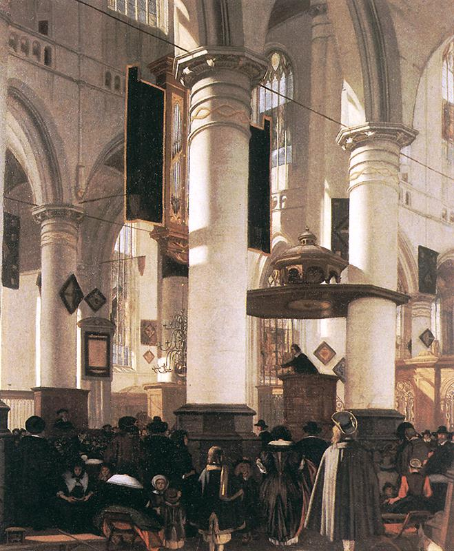 Interior of a Calvinist Church, vintage artwork by Emanuel de Witte, 12x8" (A4) Poster