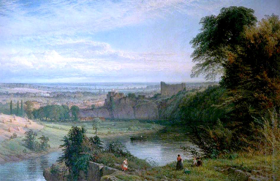 Landscape with Chepstow Castle and River, vintage artwork by Henry Dawson, A3 (16x12") Poster Print