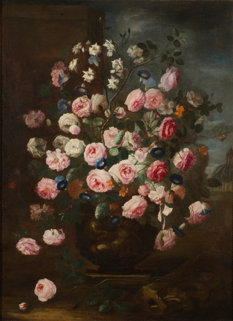 Roses in an Urn, vintage artwork by Carel de Vogelaer, 12x8" (A4) Poster