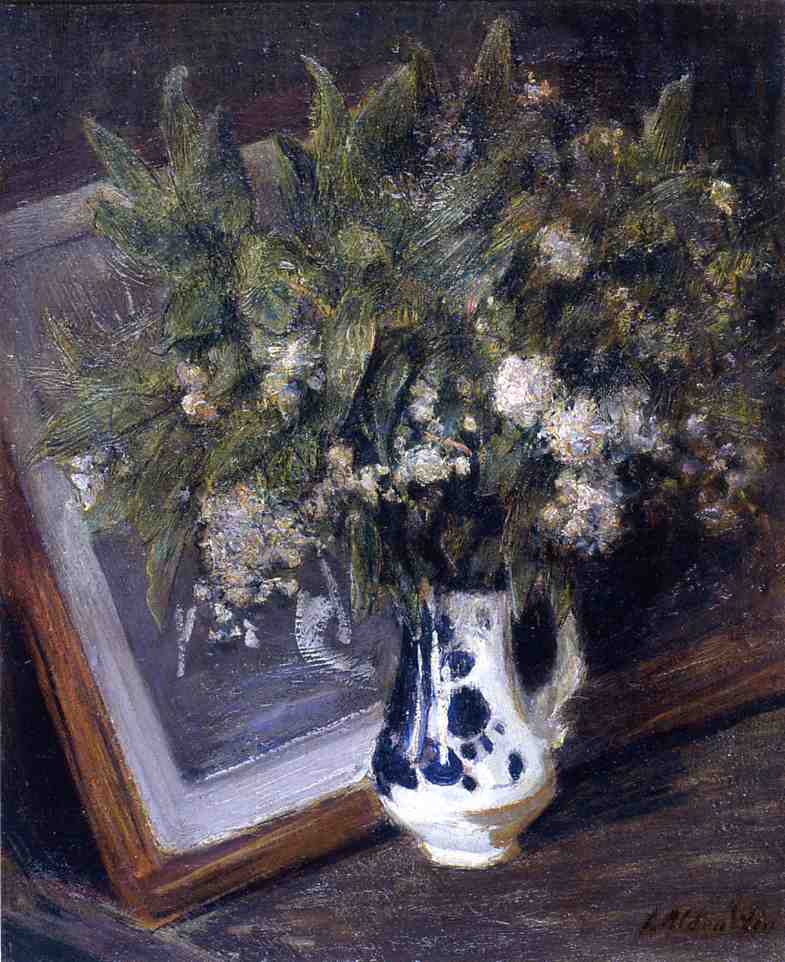 Flowers in a Delft Jug, vintage artwork by Julian Alden Weir, 12x8" (A4) Poster