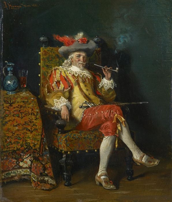 Musketeer with Pipe and a Glass of Wine, vintage artwork by Johann Hamza, 12x8" (A4) Poster