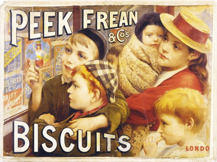 Peek frean cos biscuits London, vintage artwork by Thomas Benjamin Kennington, 12x8" (A4) Poster