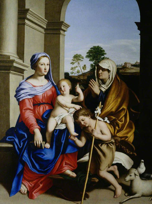 The Virgin and Child with Saints Elizabeth and John the Baptist, vintage artwork by Giovanni Salvi da Sassoferrato, 12x8" (A4) Poster
