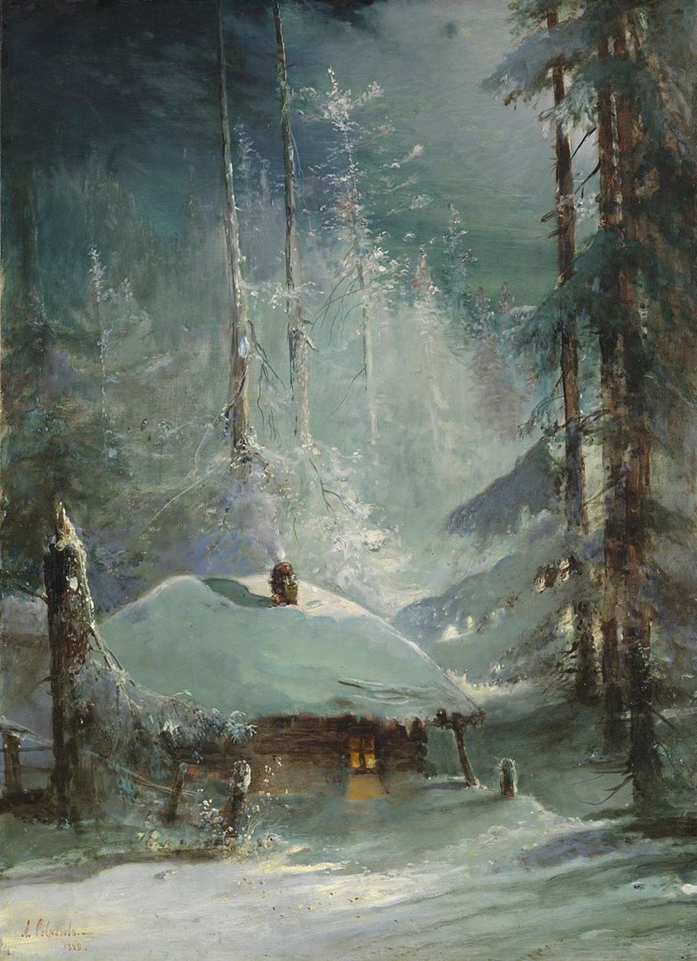 Hut in a Wintry Forest, vintage artwork by Alexei Kondratyevich Savrasov, 12x8" (A4) Poster