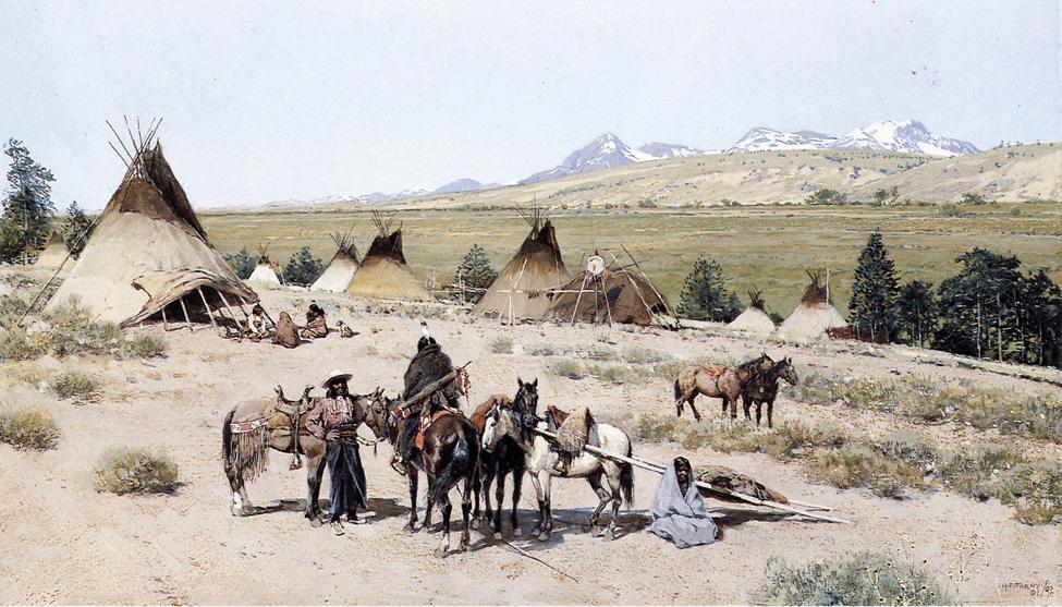 Indian Encampment, vintage artwork by Henry F. Farny, 12x8" (A4) Poster