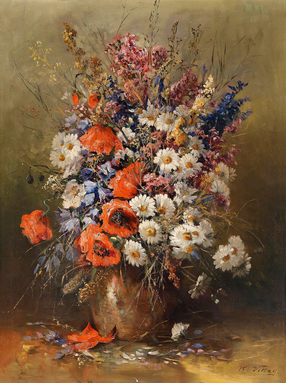Large Bouquet Of Summer Flowers, vintage artwork by Karl Vikas, 12x8" (A4) Poster
