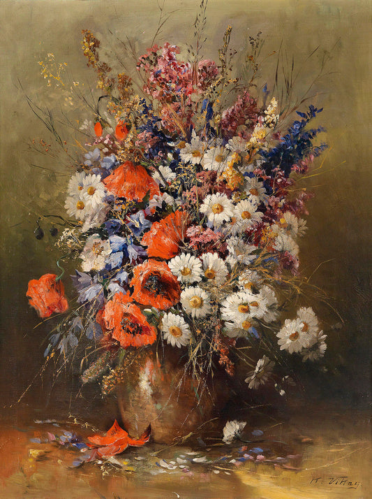 Large Bouquet Of Summer Flowers, vintage artwork by Karl Vikas, 12x8" (A4) Poster