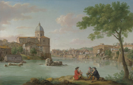 Rome: the church of San Giovanni dei Fiorentini on the Tiber, vintage artwork by Hendrik Frans van Lint, 12x8" (A4) Poster