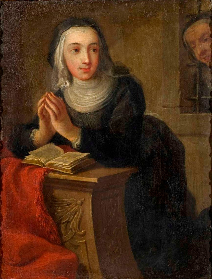 Kneeling Nun, Verso, vintage artwork by Martin van Meytens, 12x8" (A4) Poster