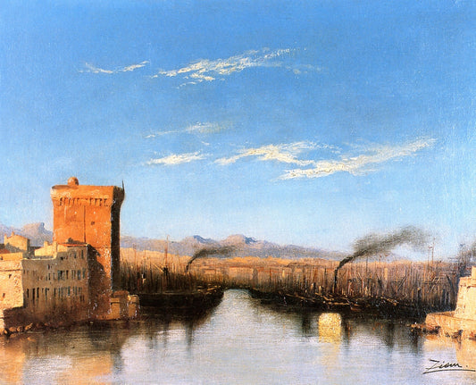 Marseille, entree du Port, vintage artwork by Felix-Francois-Georges-Philbert Ziem, 12x8" (A4) Poster